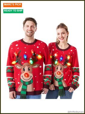 Ugly Christmas Sweater LED Light Up Unisex Holiday Party